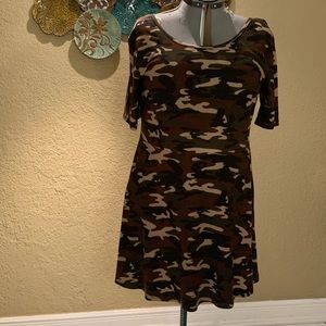 Stretchy Plus Size Skater Camo Dress
